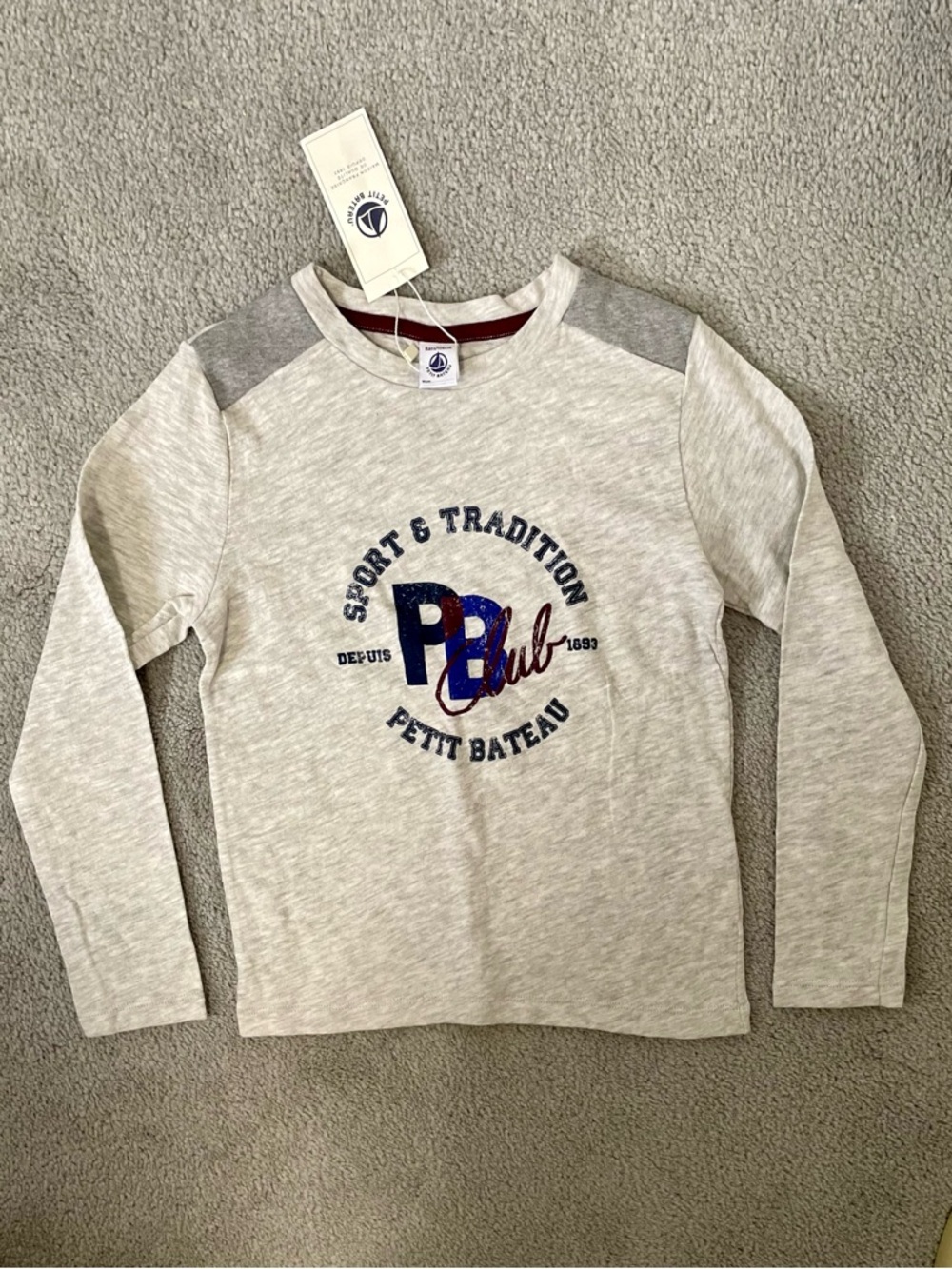 Petit Bateau Boys Long Sleeve "Sport & Tradition" Graphic Tee - Size 8 / 126cm